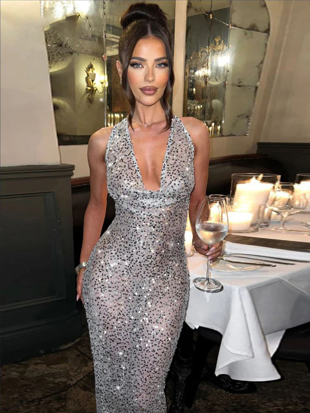 Silver Sparkle Halter Gown – La-Nella Paris