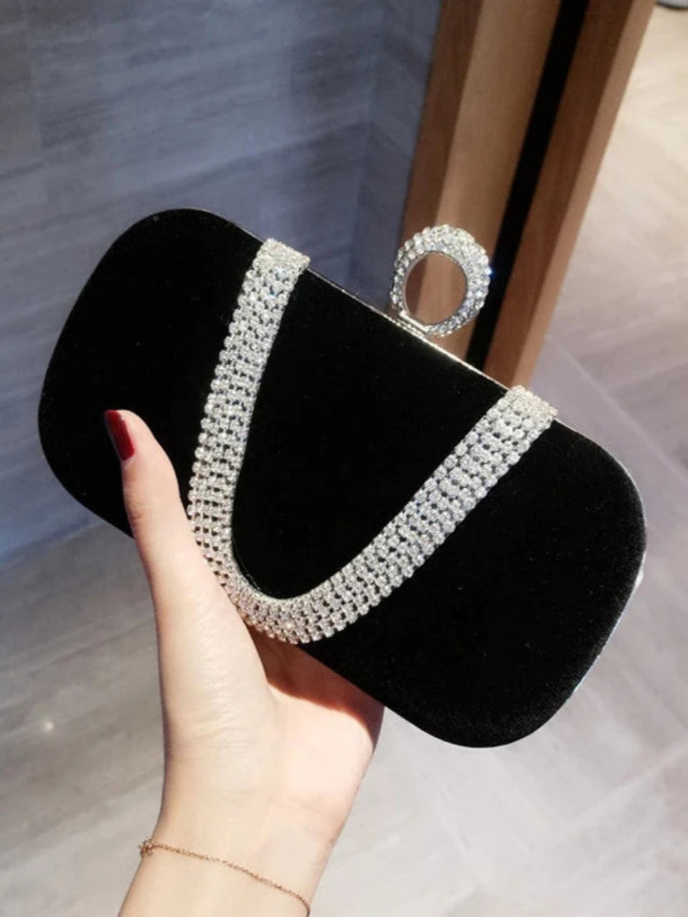 Elegant Black Velvet Clutch with Crystal Detailing