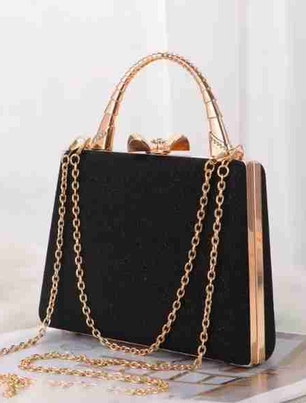 Elegant Black Glitter Bag with Gold Chain – La Nella Paris