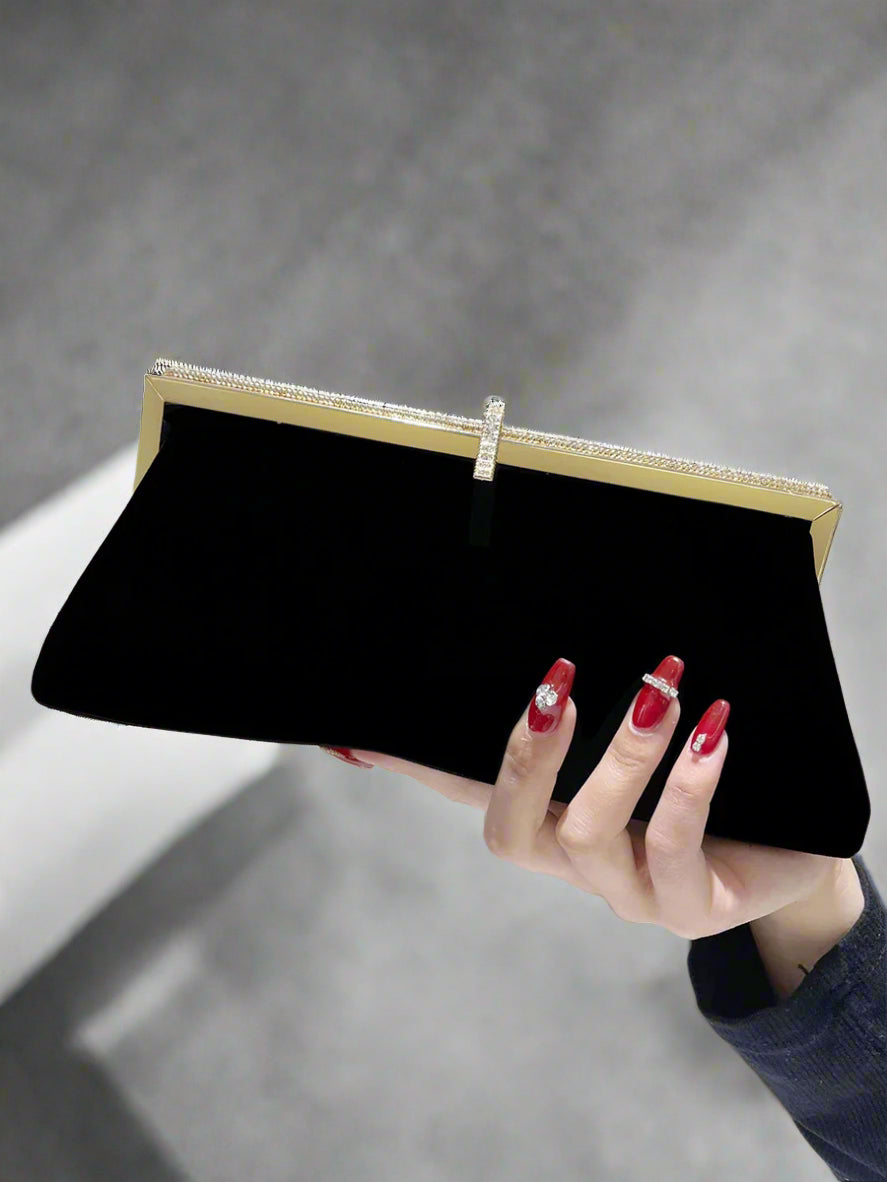 Chic Black Velvet Clutch with Gold Accents