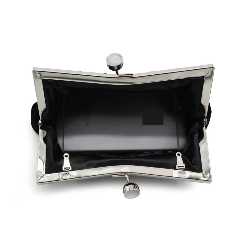 Elegant Black Velvet Clutch with Silver Detailing