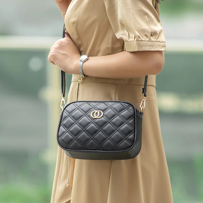 La-Nella Paris Quilted Elegance Black Crossbody Bag