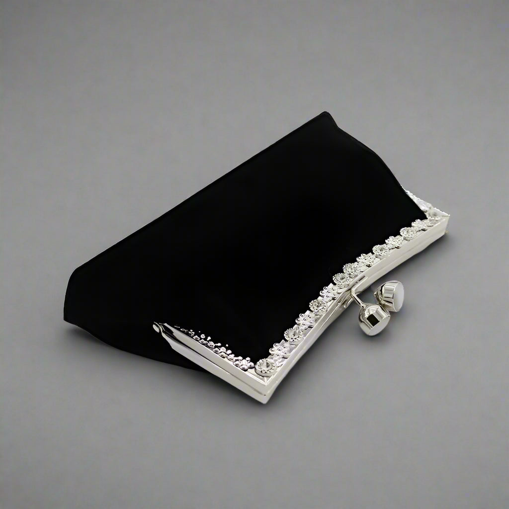 Elegant Black Velvet Clutch with Silver Detailing