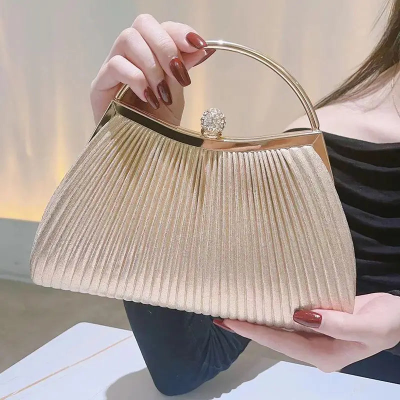 Gold Pleated Clutch with Elegant Metal Handle – La Nella