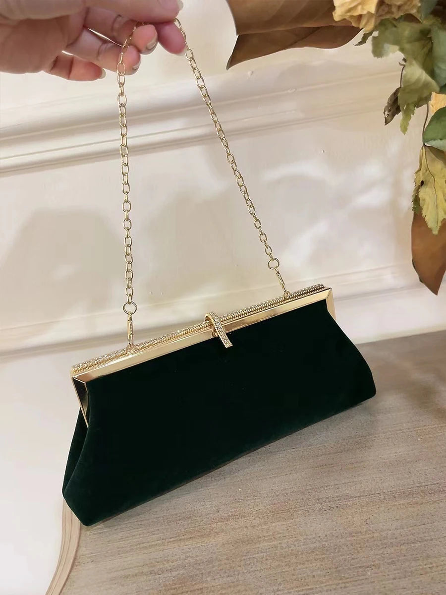 Chic Black Velvet Clutch with Gold Accents