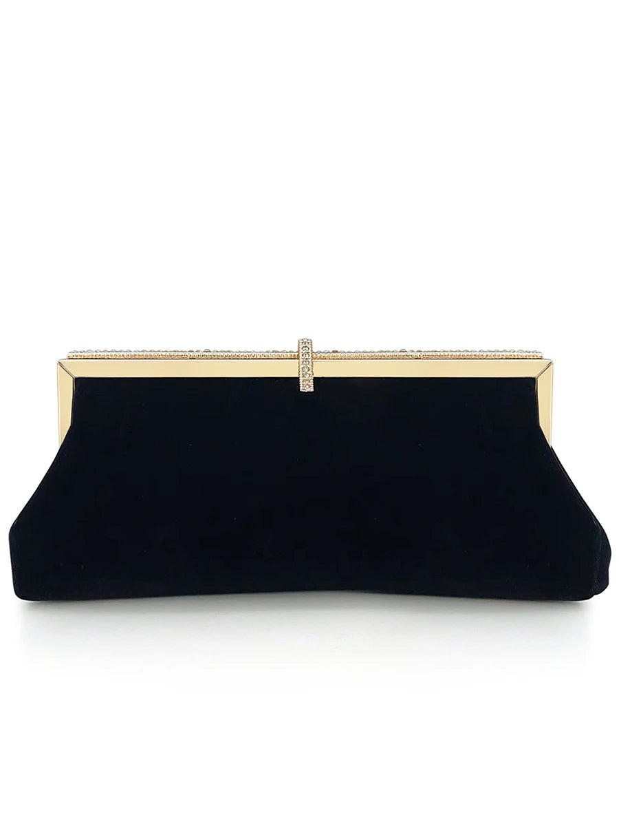 Chic Black Velvet Clutch with Gold Accents