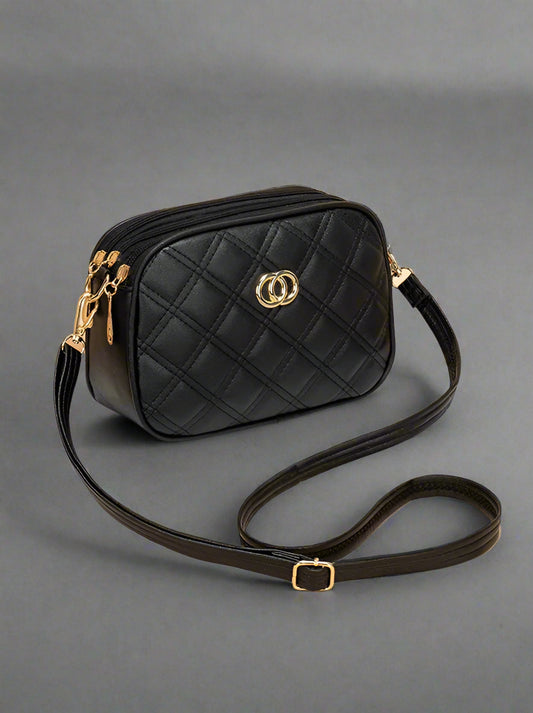 La-Nella Paris Quilted Elegance Black Crossbody Bag